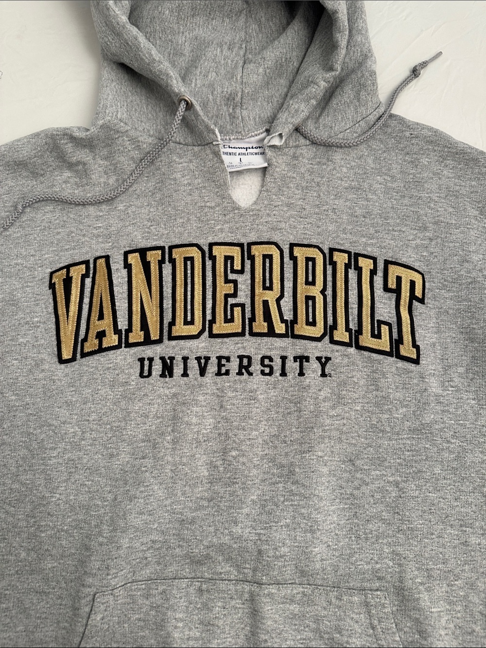 Champion Vanderbilt University heather gray logo unisex hoodie L